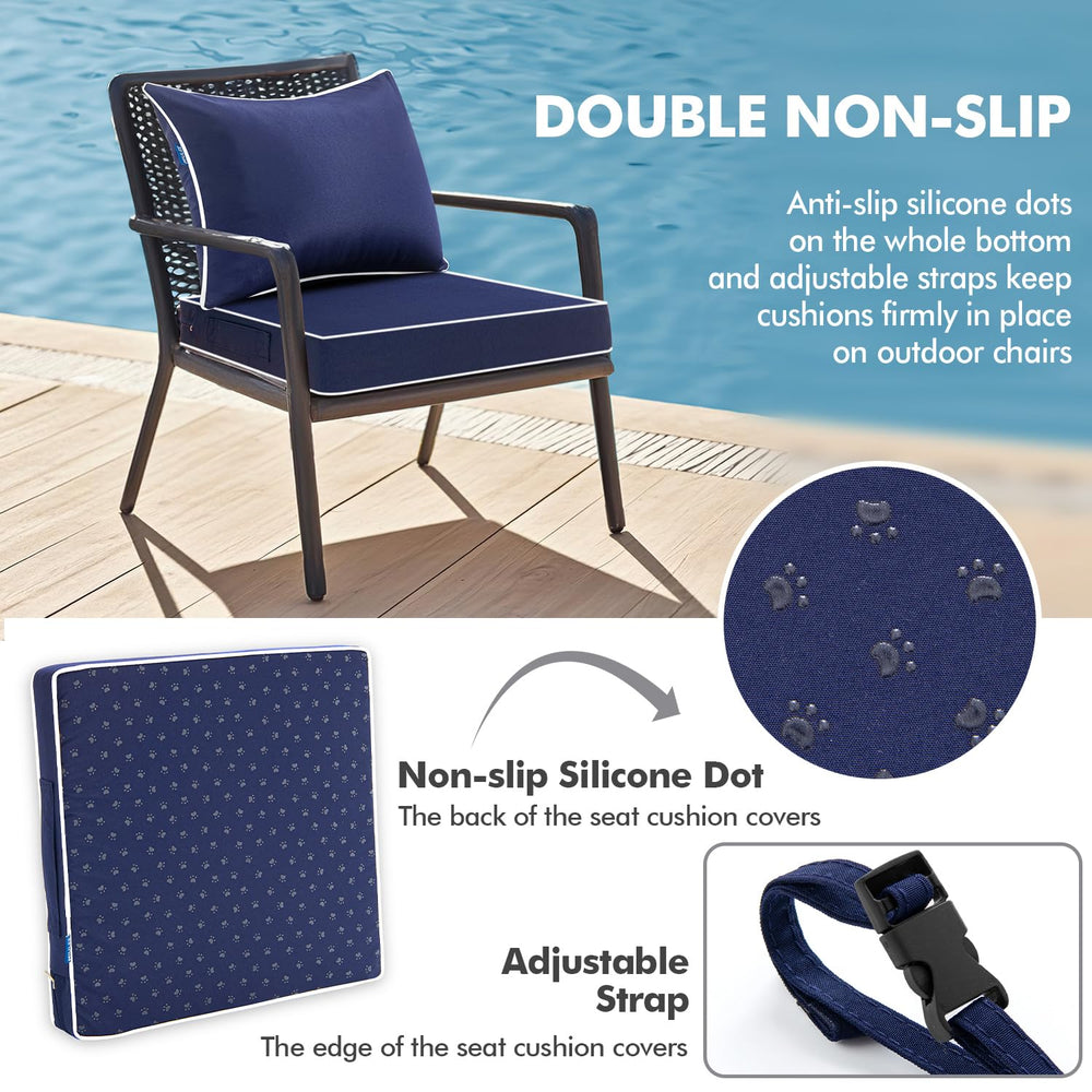 MIULEE Navy Outdoor Seat Cushion with adjustable straps