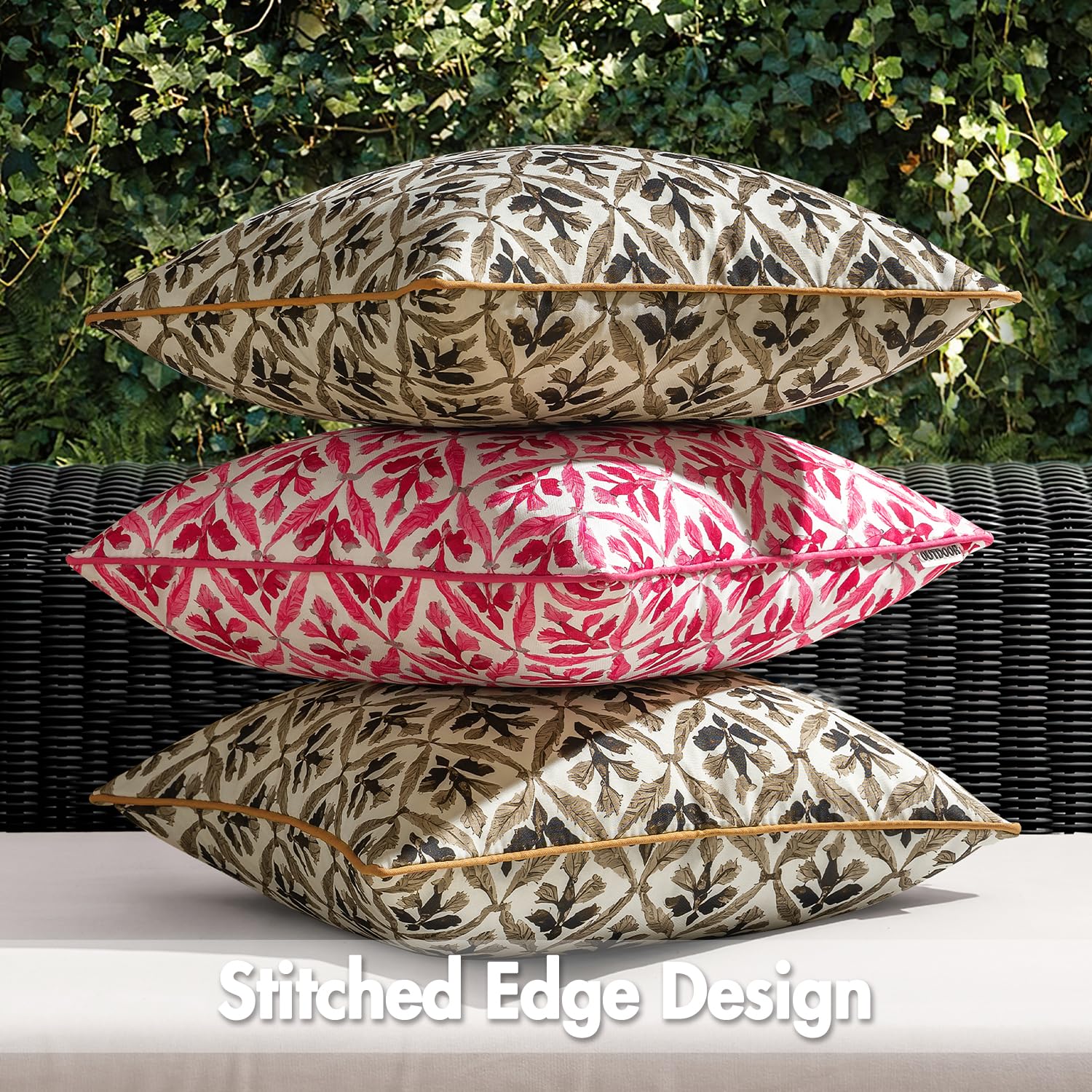 MIULEE Outdoor Floral Pillow Cover close-up of stitching