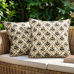 MIULEE Outdoor Floral Pillow Cover front view in coffe-brown
