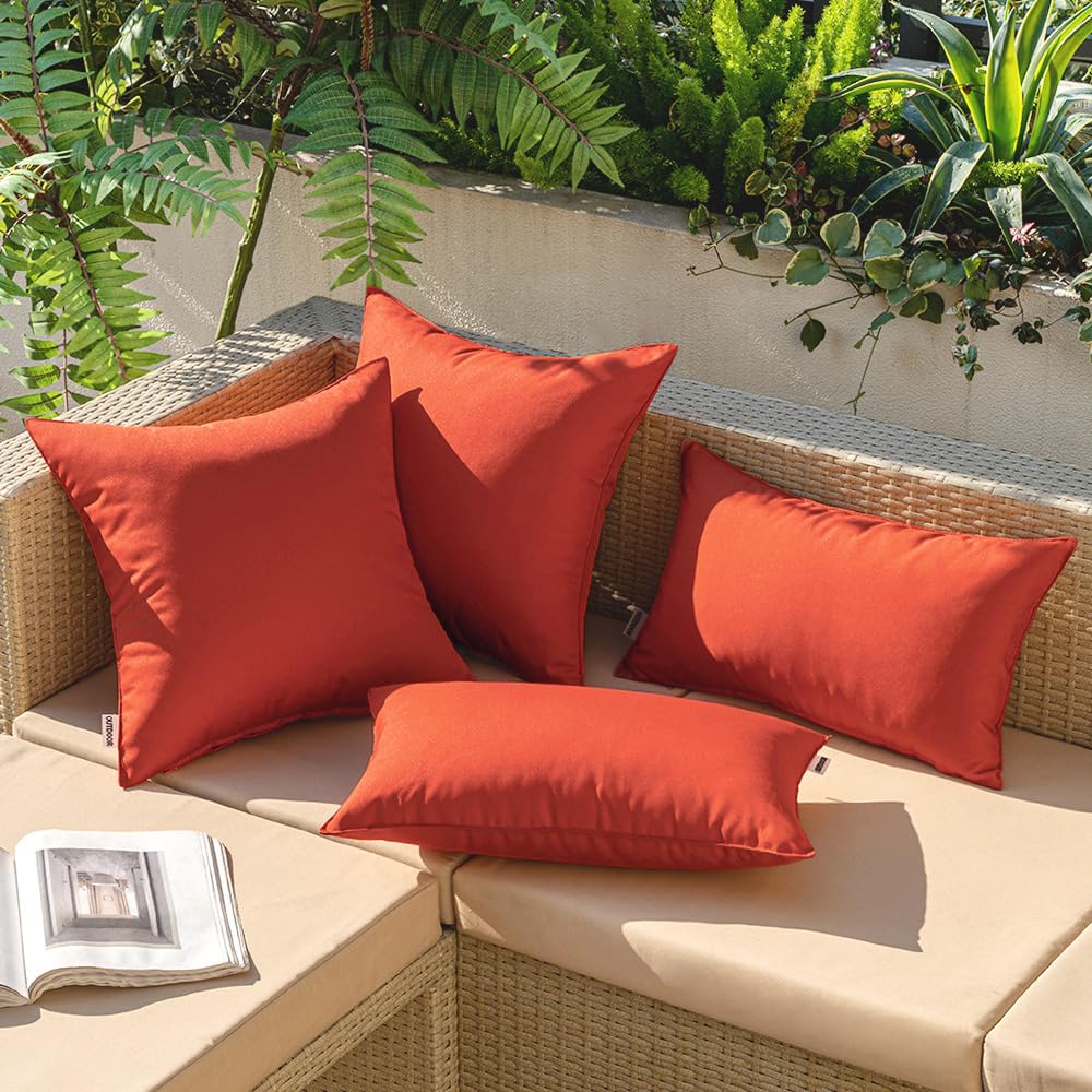 MIULEE Outdoor Waterproof Pillow Cover 16x16 Burnt Brick pack of 2