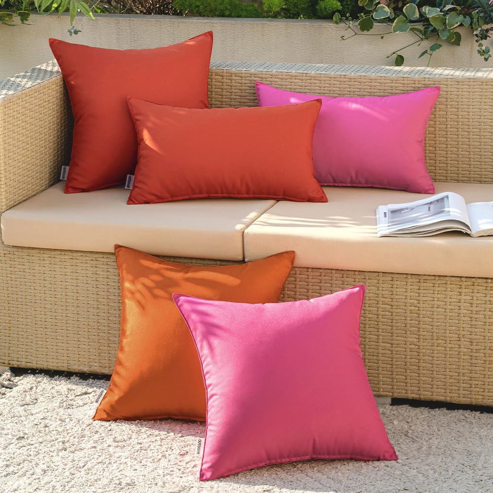 MIULEE Outdoor Waterproof Pillow Cover 16x16 Burnt Brick side view