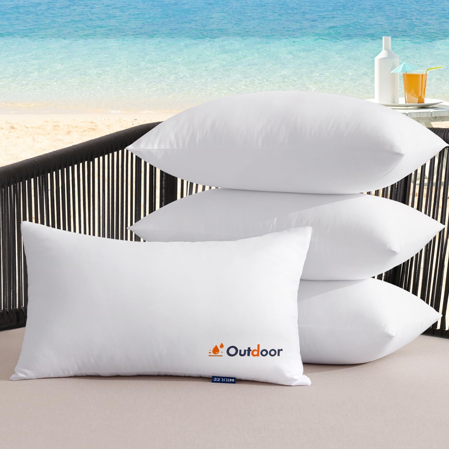 MIULEE outdoor waterproof pillow insert set of 4 in white