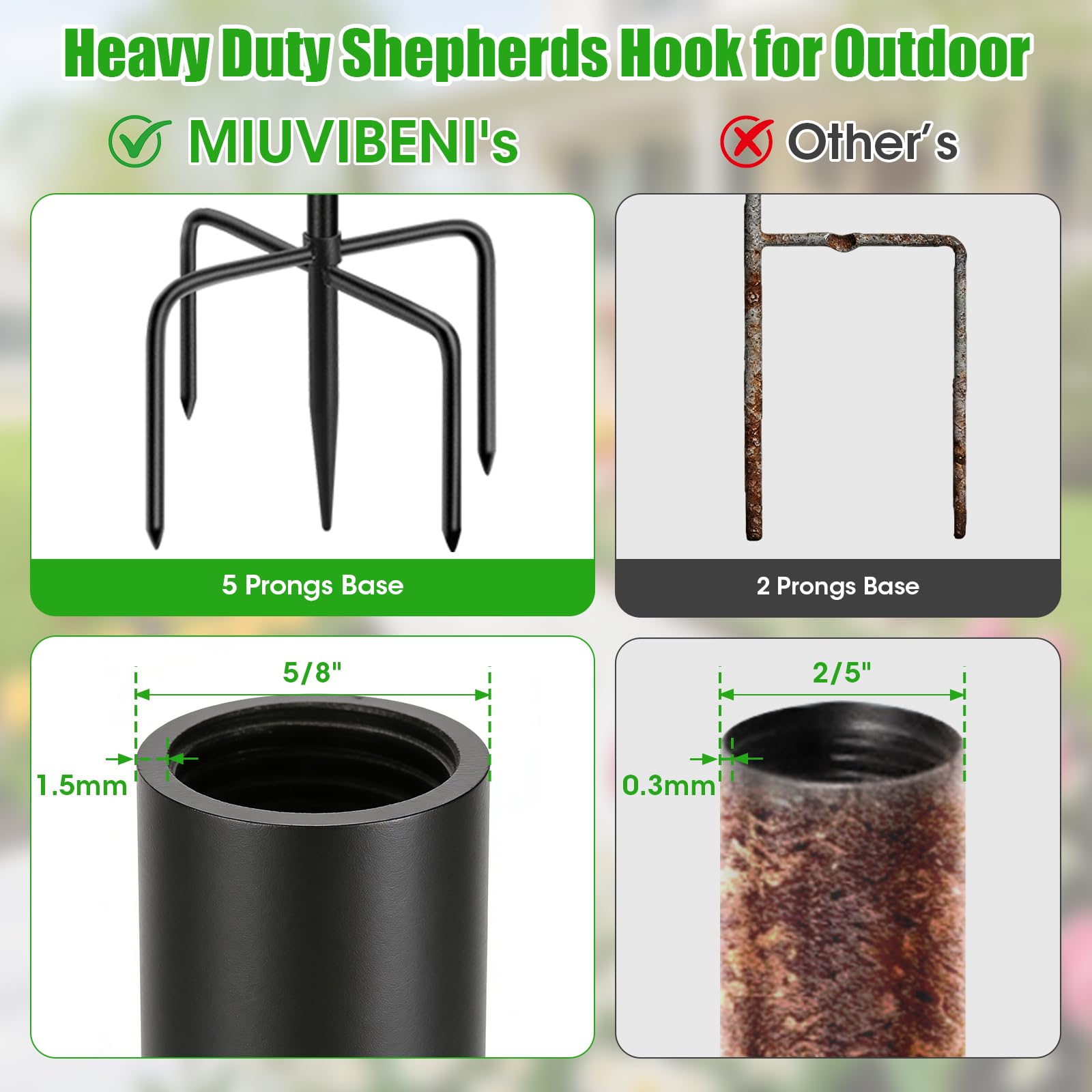 MIUVIBENI 95 Inch Double Shepherds Hook assembled in garden