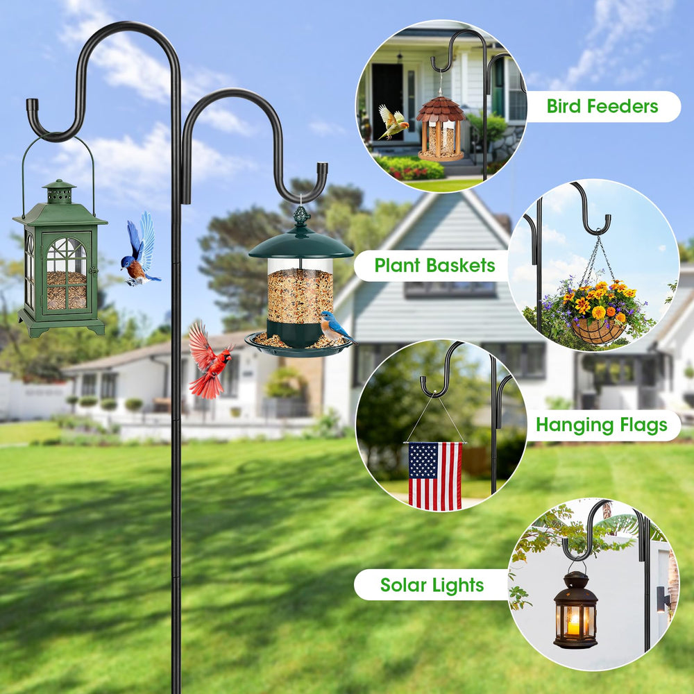 MIUVIBENI 95 Inch Double Shepherds Hook with bird feeder hanging