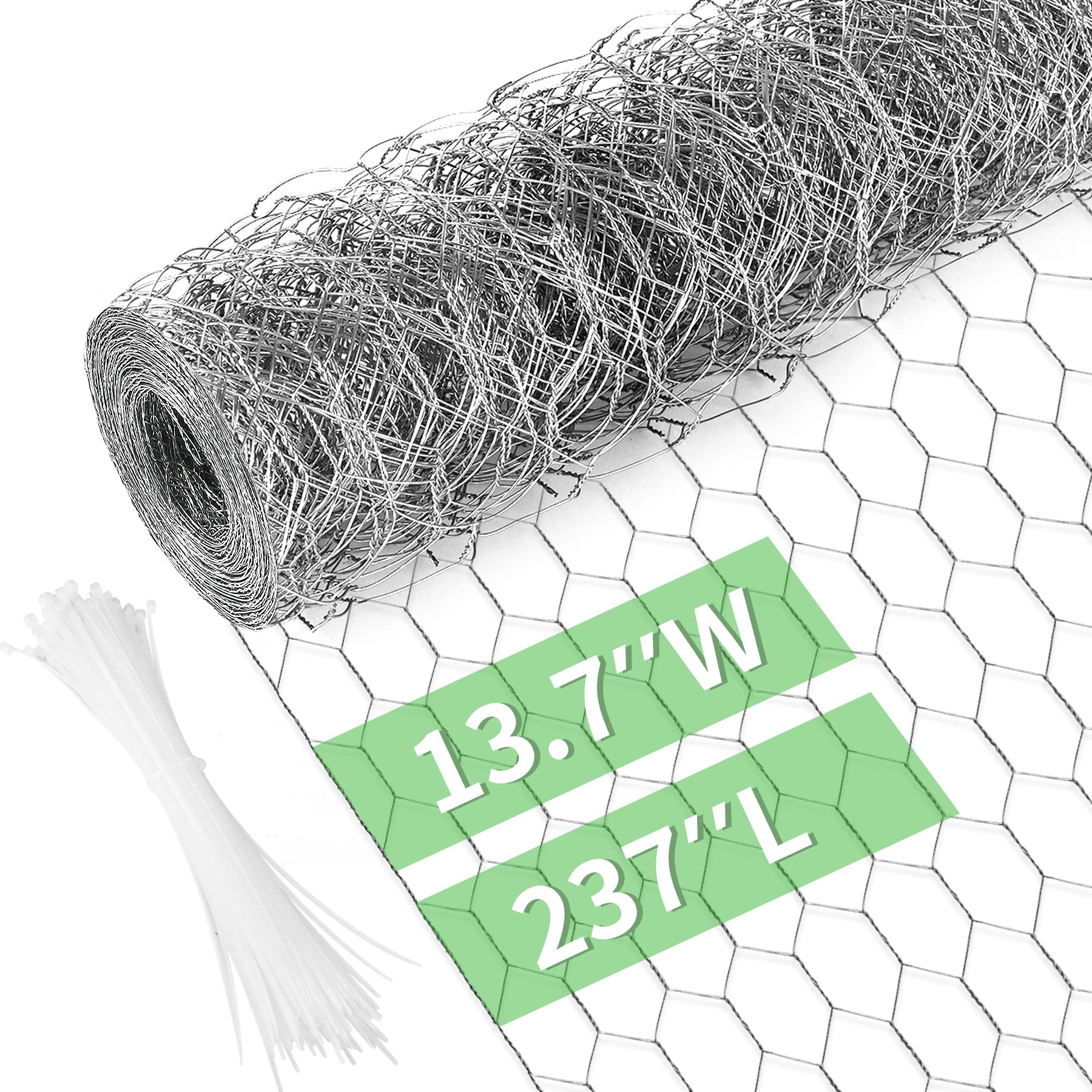 Miuwauer Chicken Wire roll 13.7" x 237" with zip ties