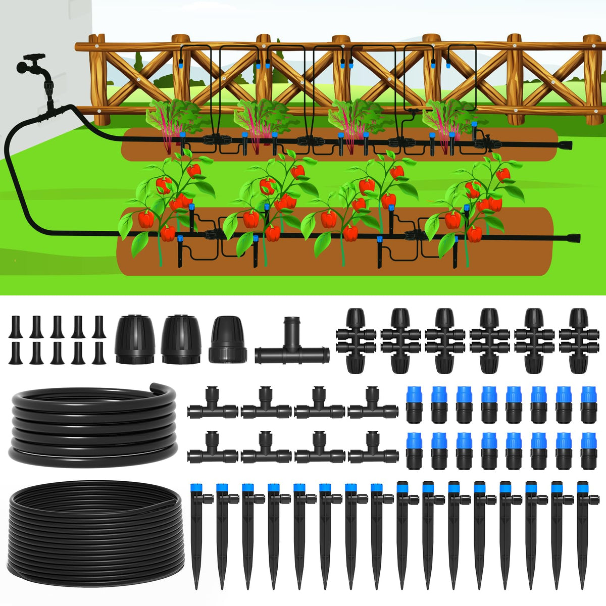 MIXC 247FT Drip Irrigation System components layout
