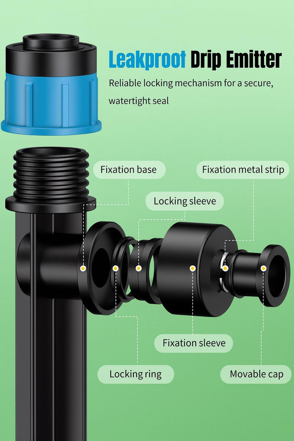 MIXC drip emitters packaging layout with product details