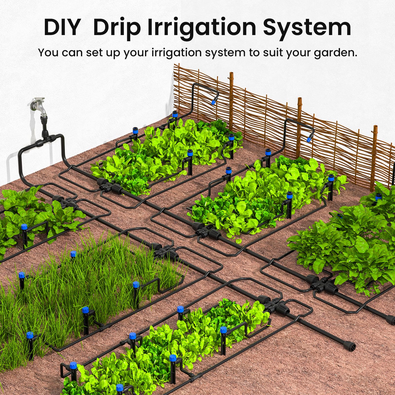 MIXC drip irrigation system installation example in a garden