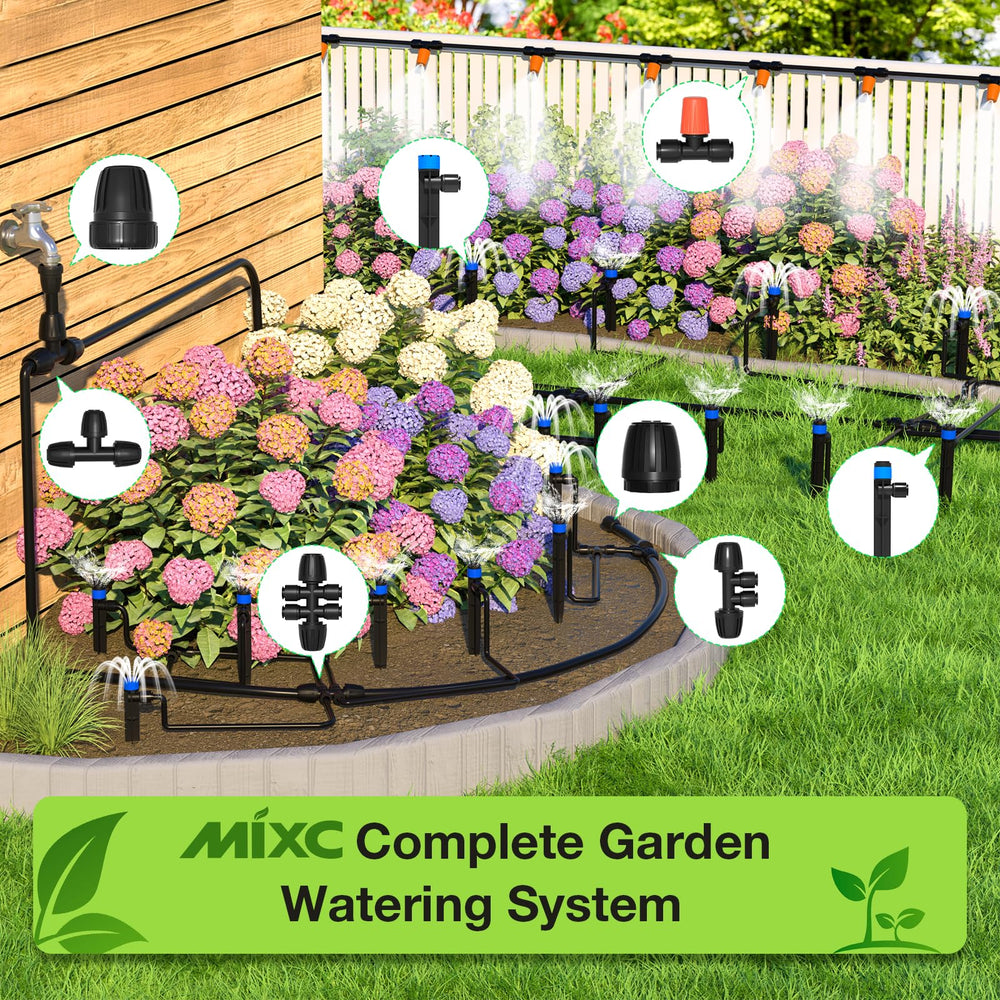MIXC drip irrigation system installed in a garden