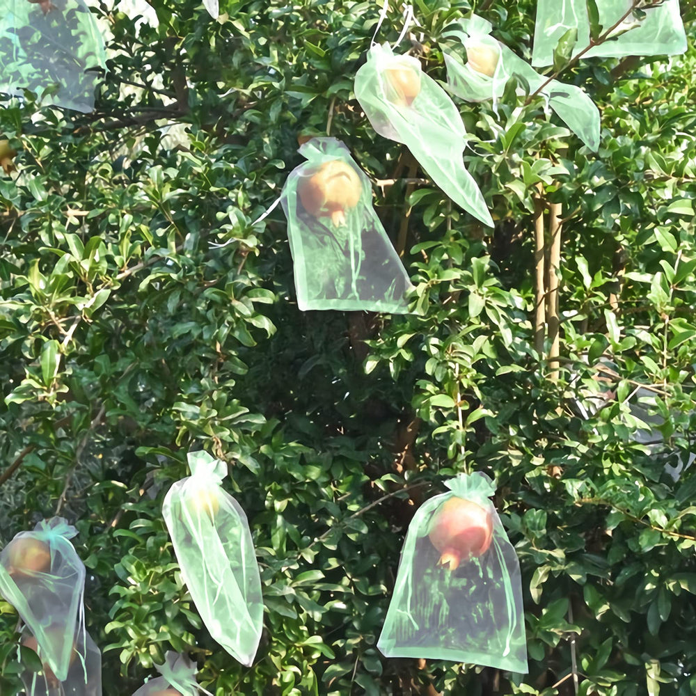 MIXC fruit protection bags arranged on a garden table