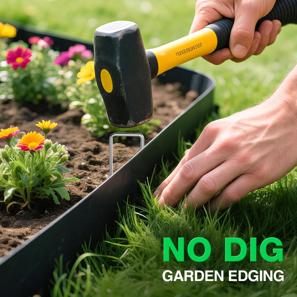 MIXC garden edging stakes hammered into the ground