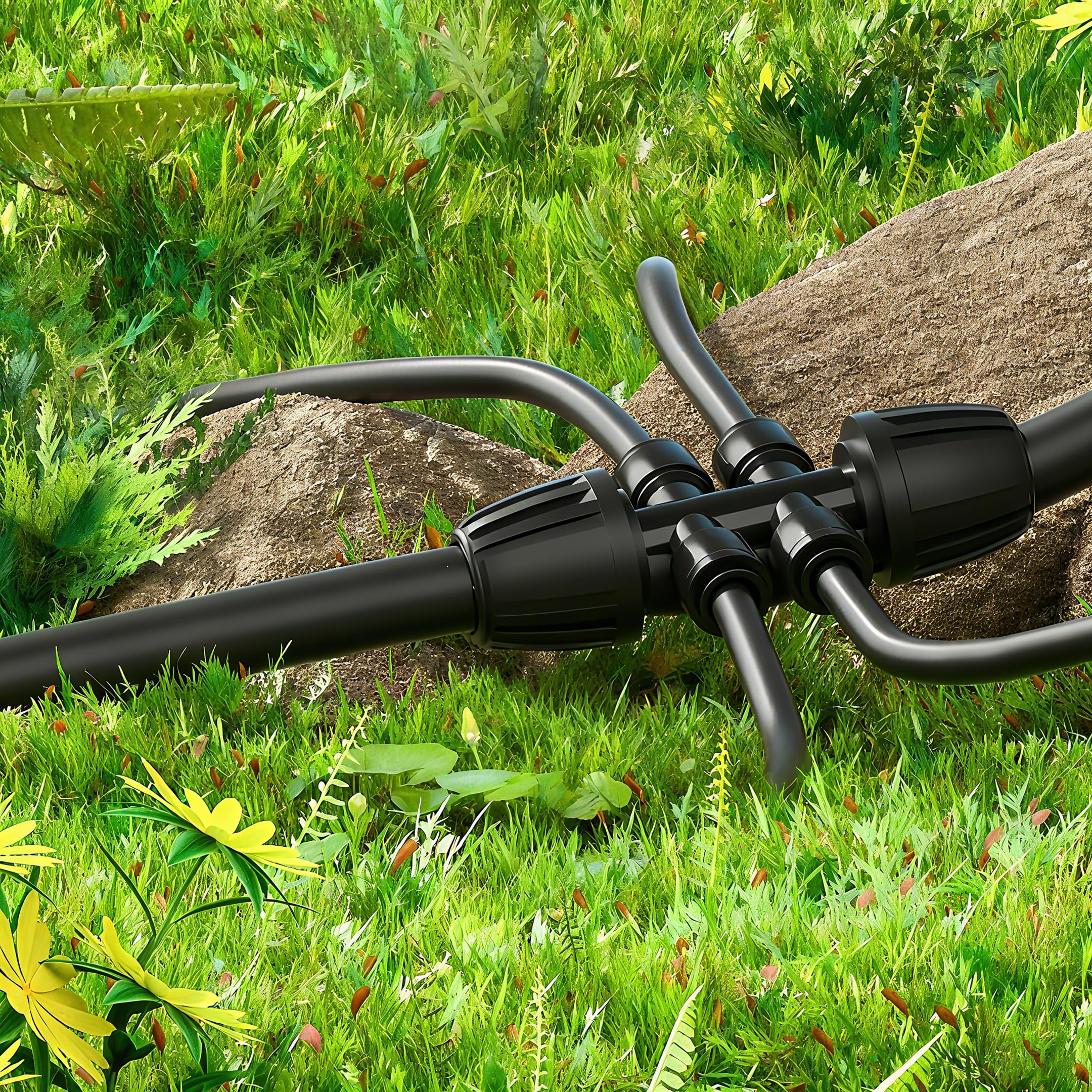 MIXC irrigation dripline tubing installation in a garden