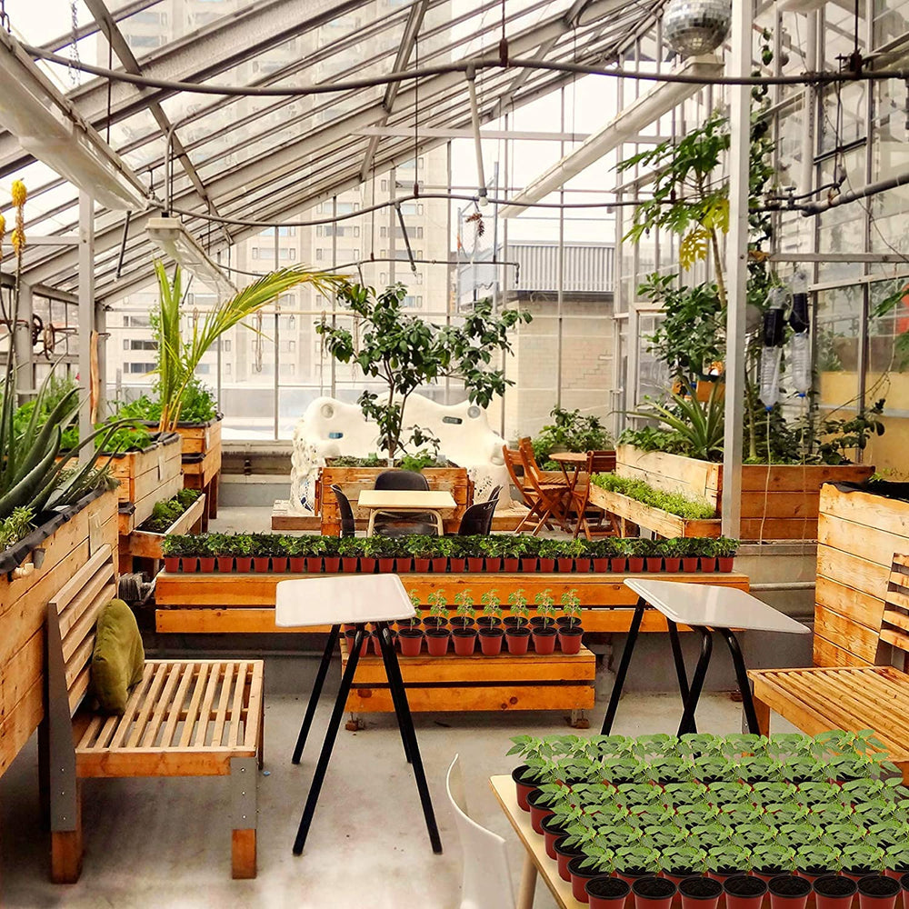 MIXC Nursery Pots with humidity dome in a garden setting