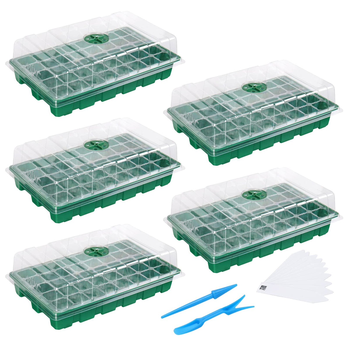 MIXC Seed Starter Tray 5-Pack with humidity dome and labels