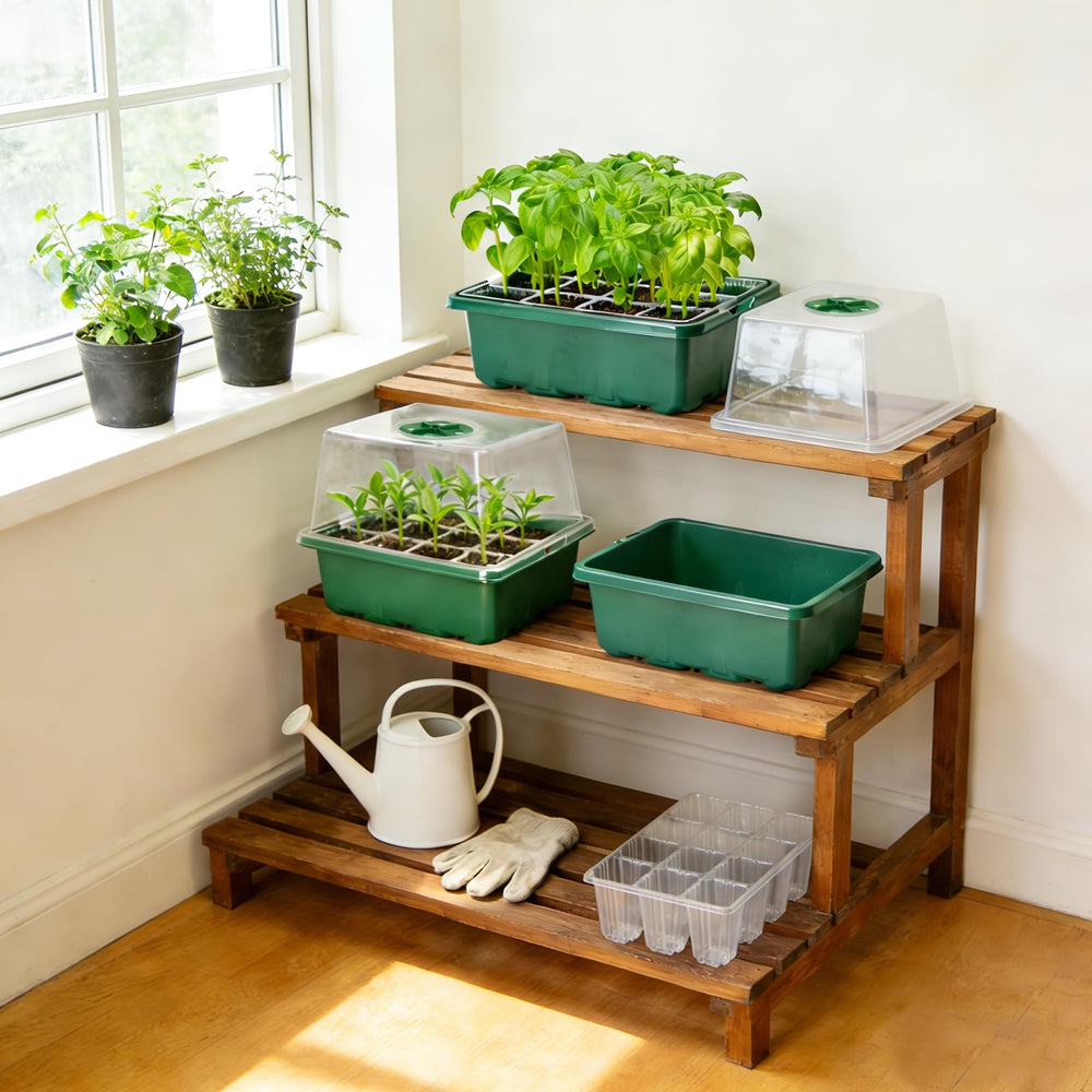 MIXC seed starter tray in a garden setting with plants