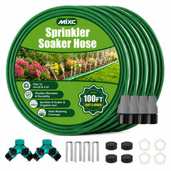 MIXC Sprinkler Hose 100FT with garden stakes and splitters