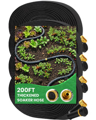 MIXC Thickened Flat Soaker Hose 200Ft black hose with copper joints front view