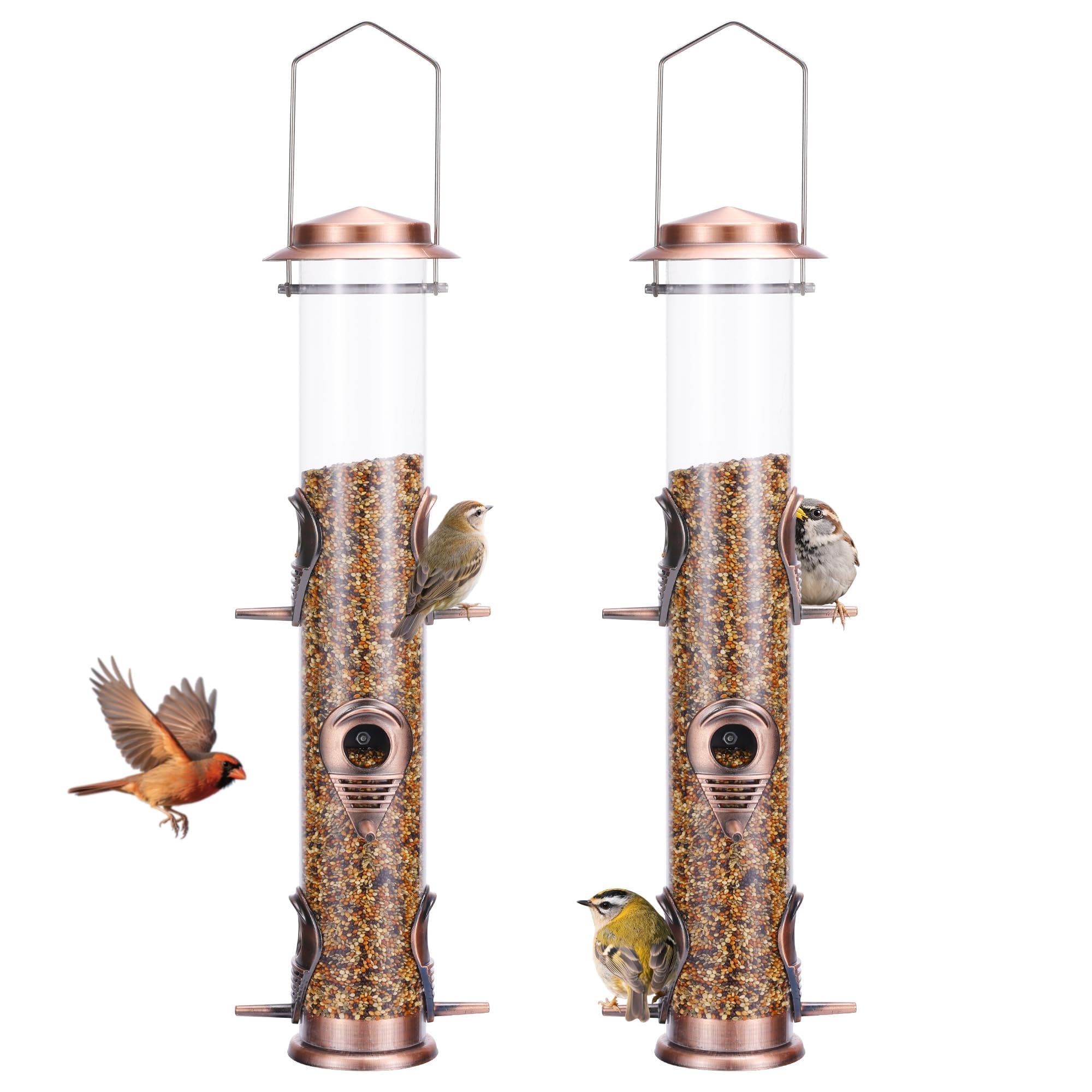 MIXXIDEA 2PK Metal Bird Feeders in Antique Copper, front view