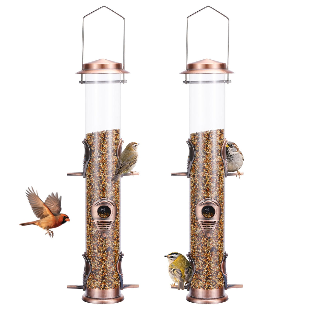 MIXXIDEA 2PK Metal Bird Feeders in Antique Copper, front view