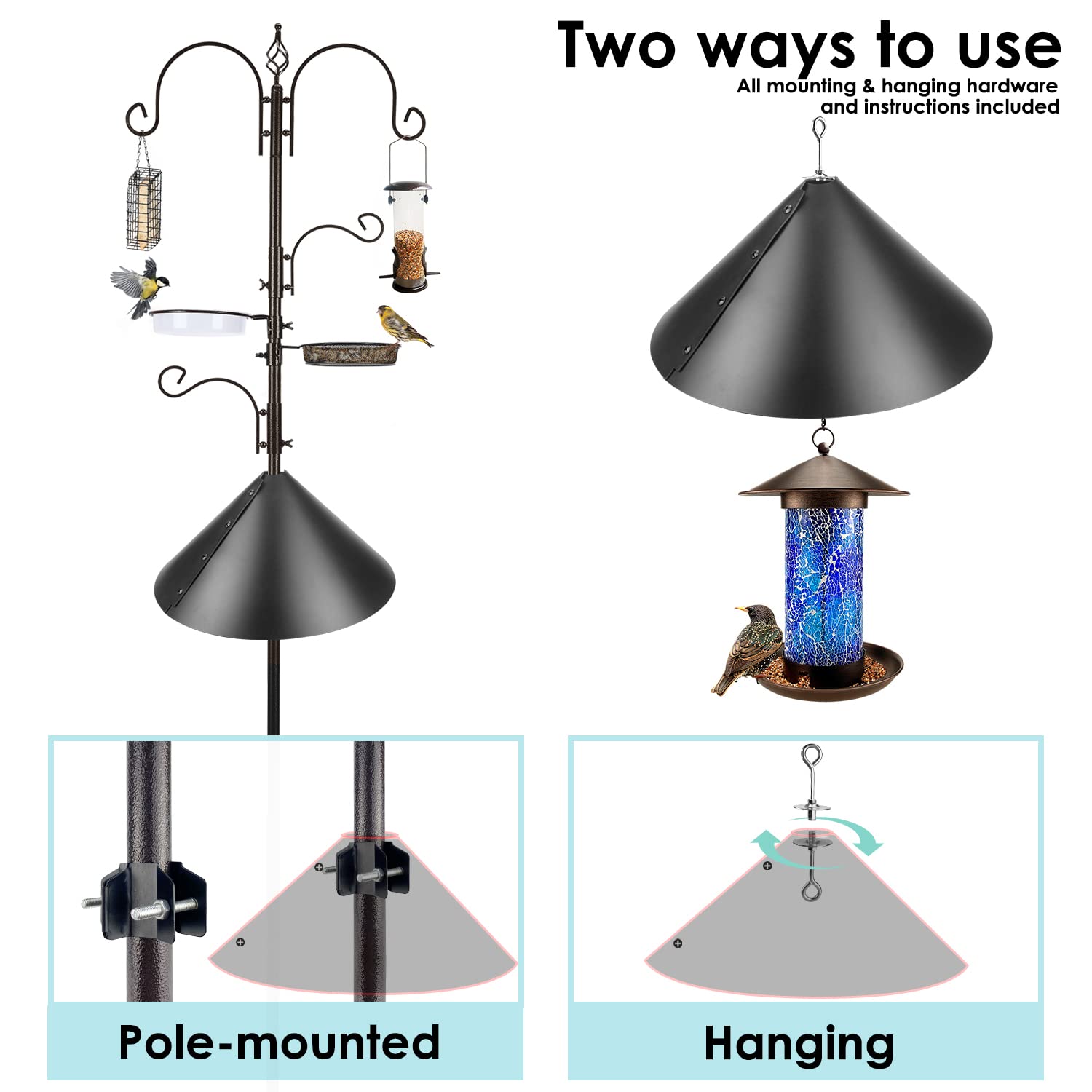 MIXXIDEA Bird Feeder Pole Kit showing multiple hooks