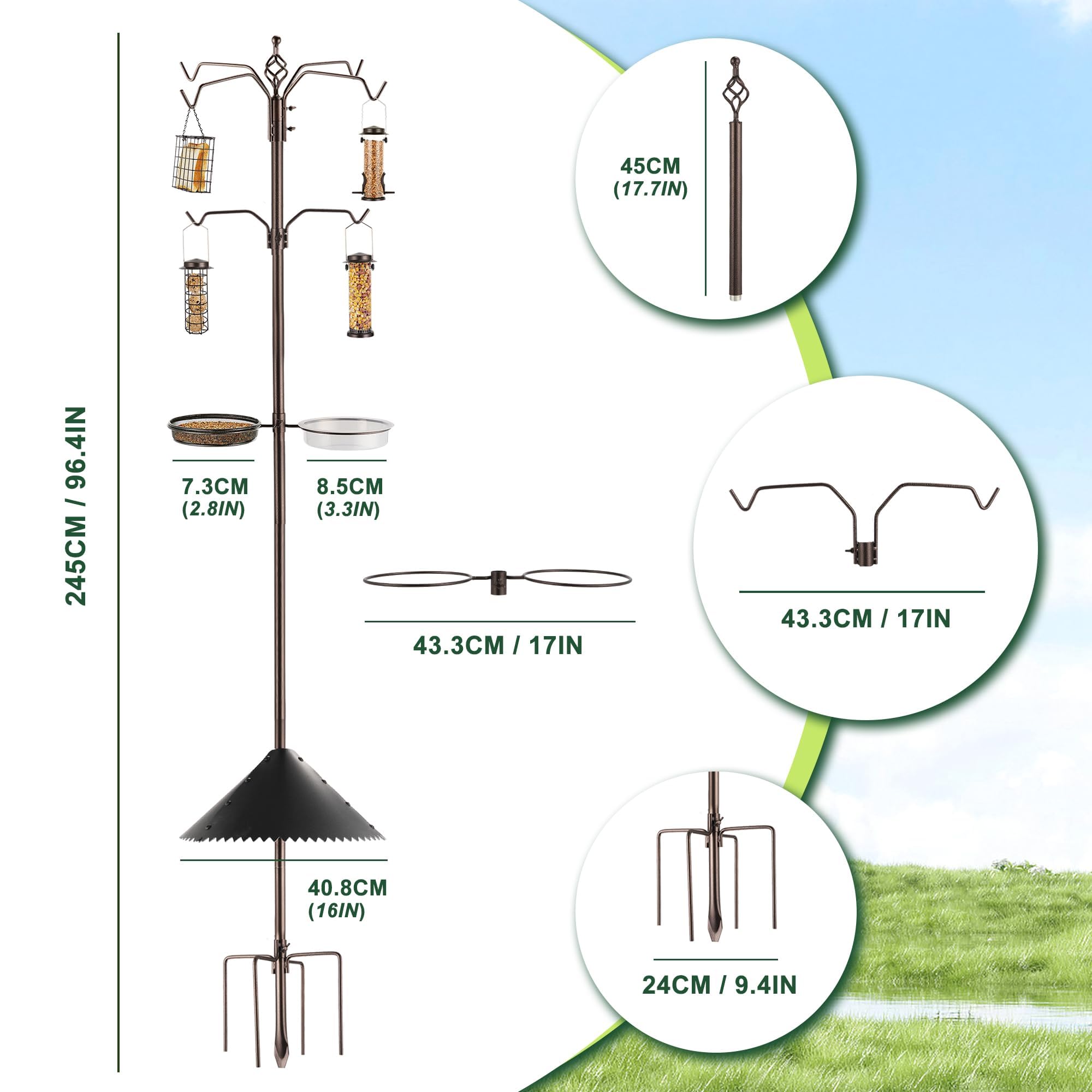 MIXXIDEA Bird Feeder Station Kit showing squirrel baffle feature