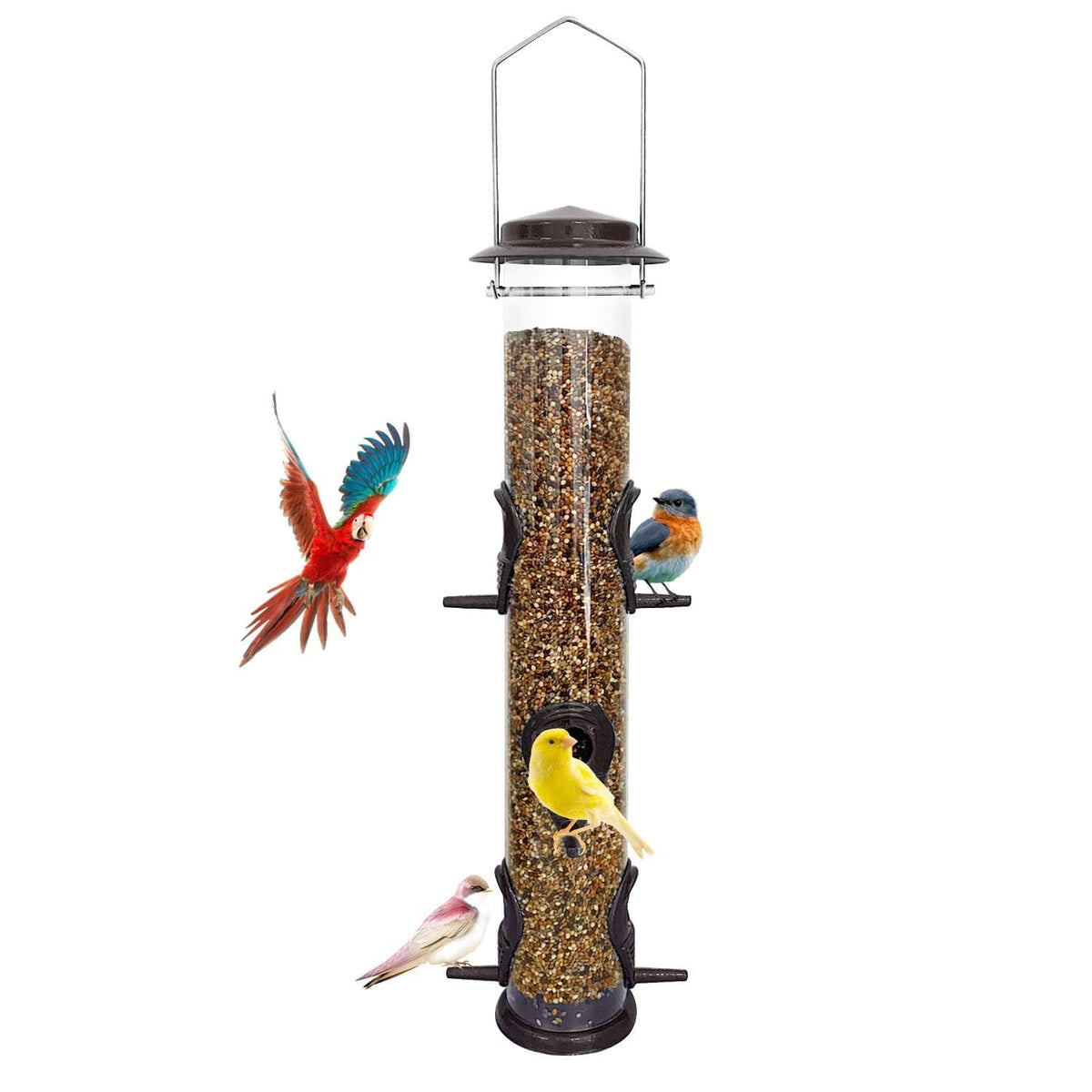 MIXXIDEA bird feeder with six feeding ports, coffee colour