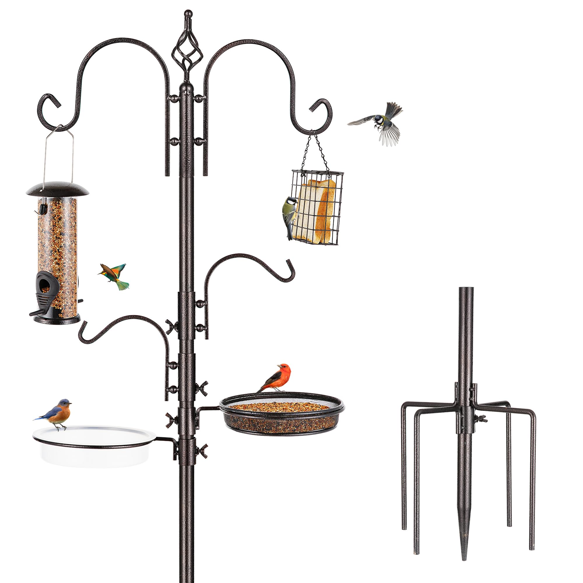 MIXXIDEA Deluxe Bird Feeding Station Kit with bronze finish and multiple feeders