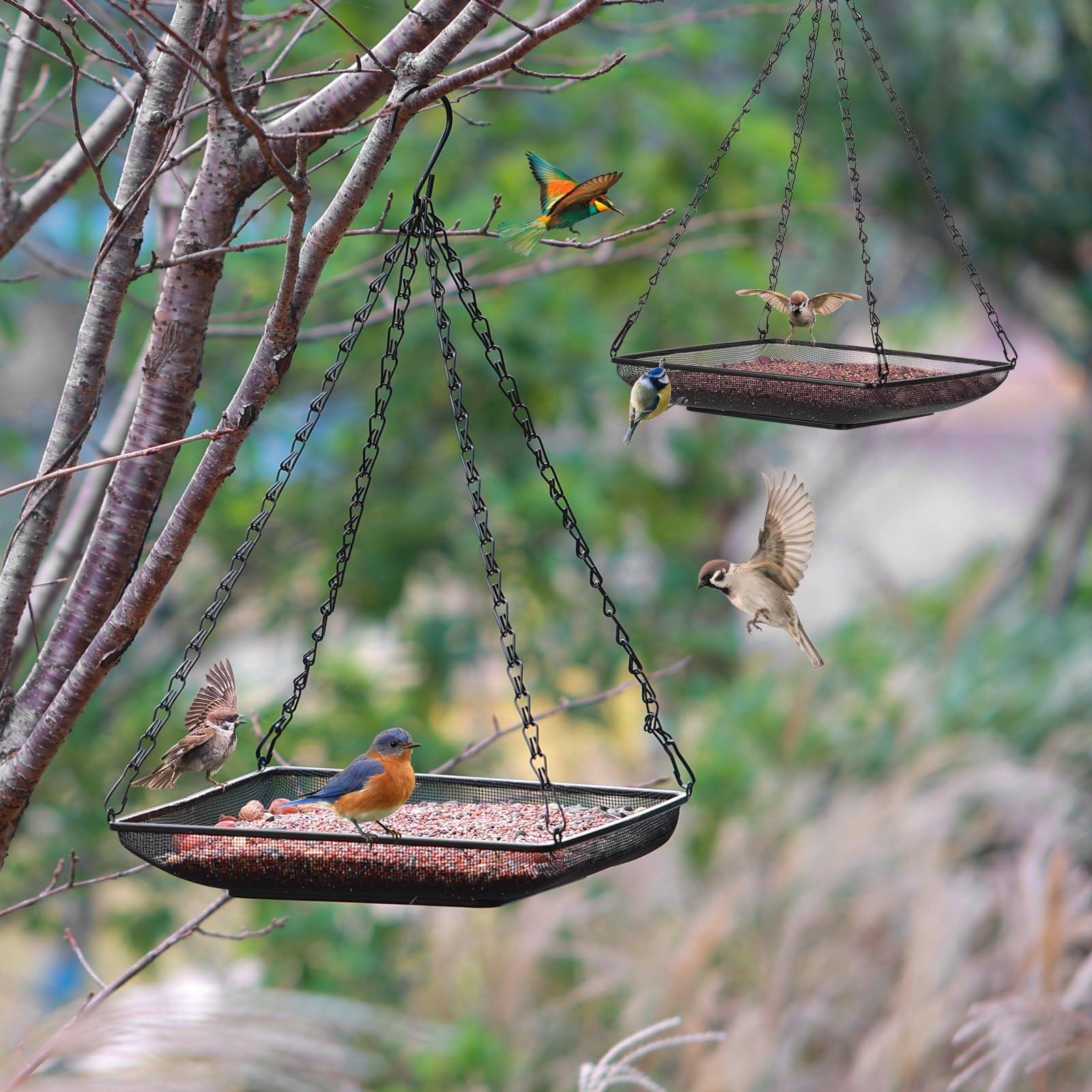 MIXXIDEA Hanging Bird Feeder Tray showing mesh design