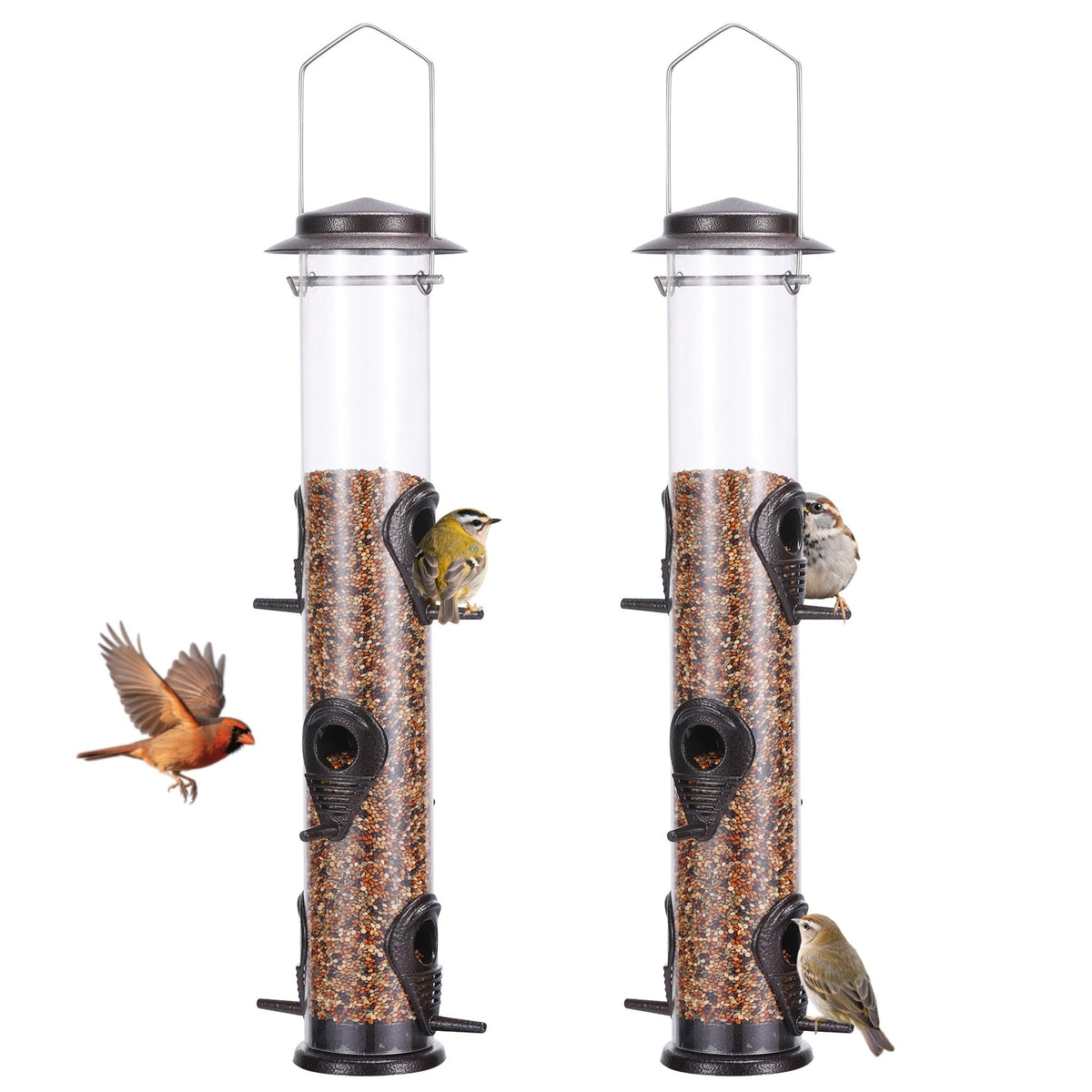 MIXXIDEA Metal Bird Feeder front view with feeding ports