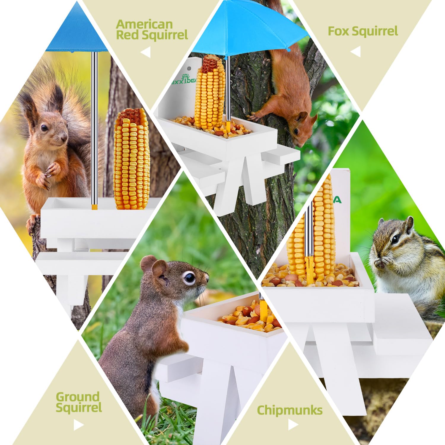 MIXXIDEA Squirrel Feeder with two squirrels feeding