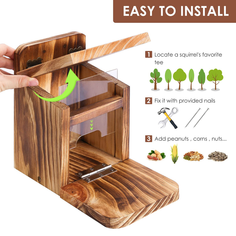 MIXXIDEA Wooden Squirrel Feeder Box with nails