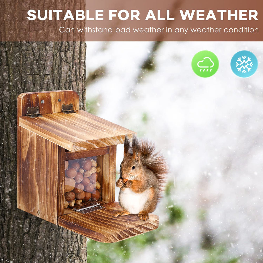 MIXXIDEA Wooden Squirrel Feeder installed on a tree