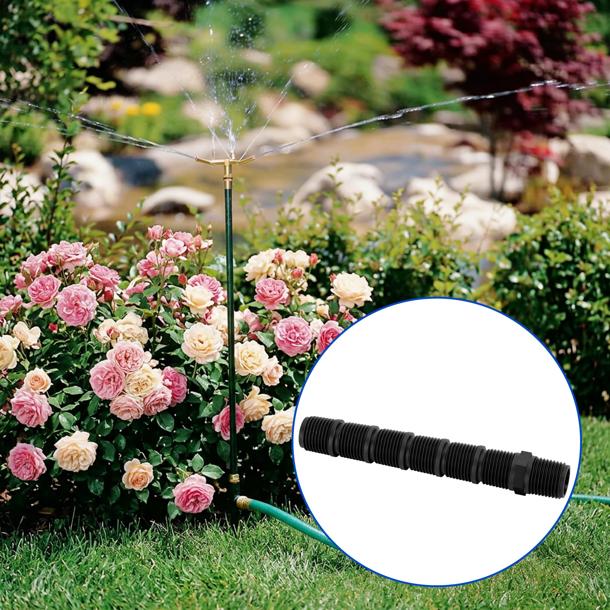 Mizelu riser connectors installed in a garden sprinkler system