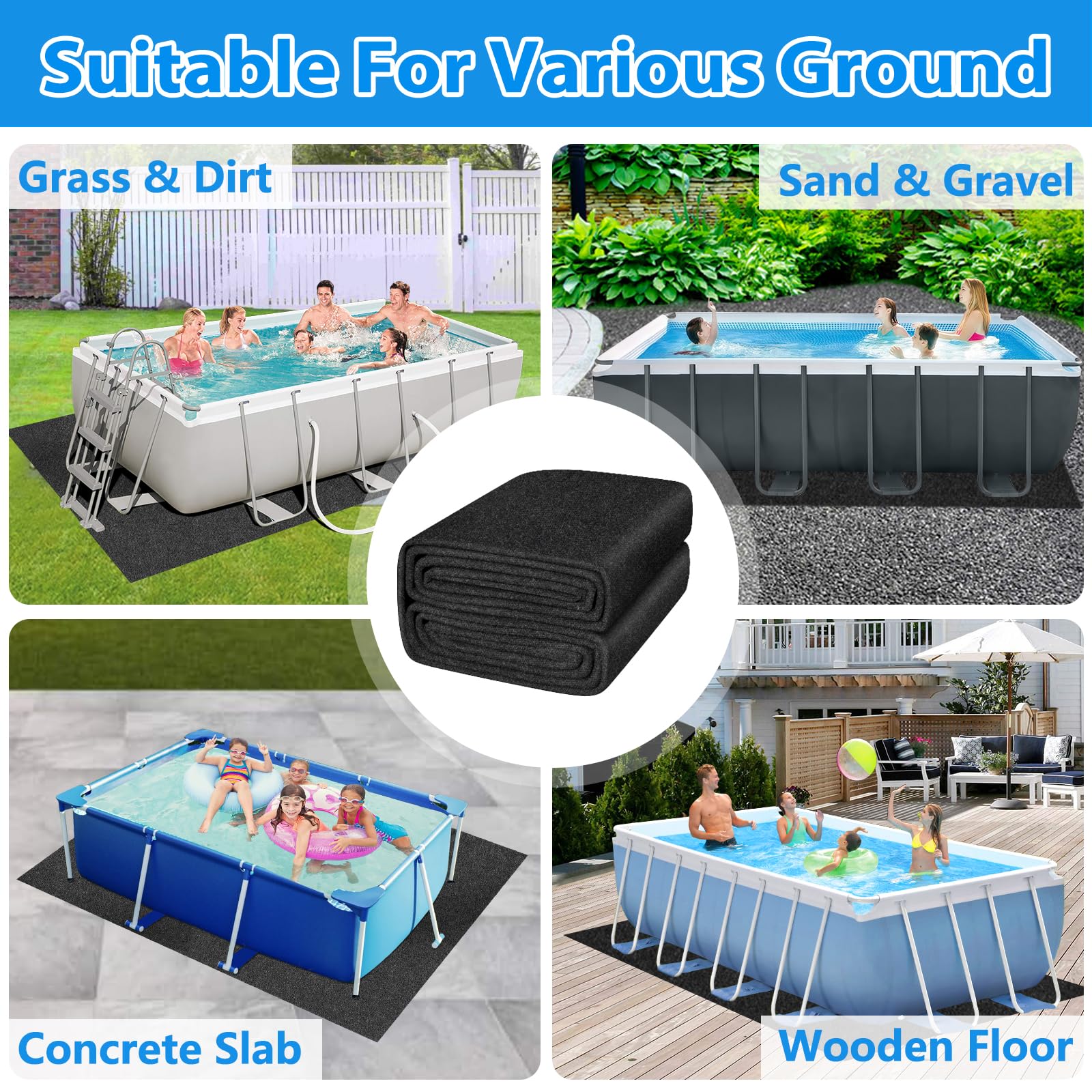 MJZ black pool liner pad with dimensions