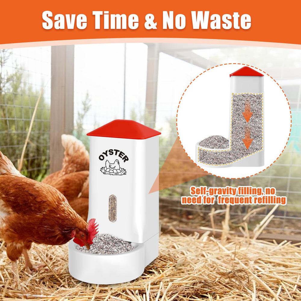 MJZ Chicken Grit and Oyster Shell Feeder in a chicken coop