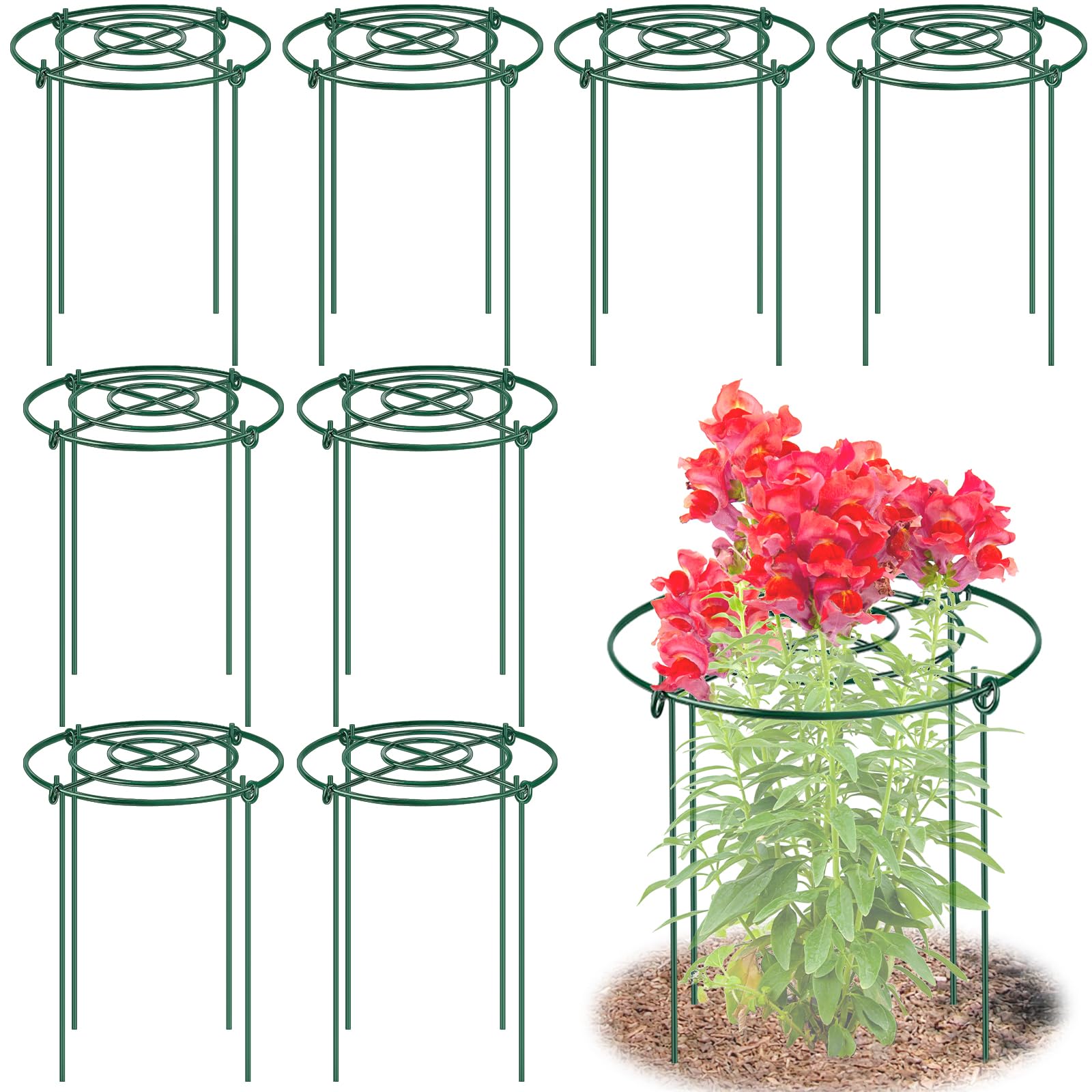 MJZ Peony Cages and Supports 8 Pack green metal support with grid top
