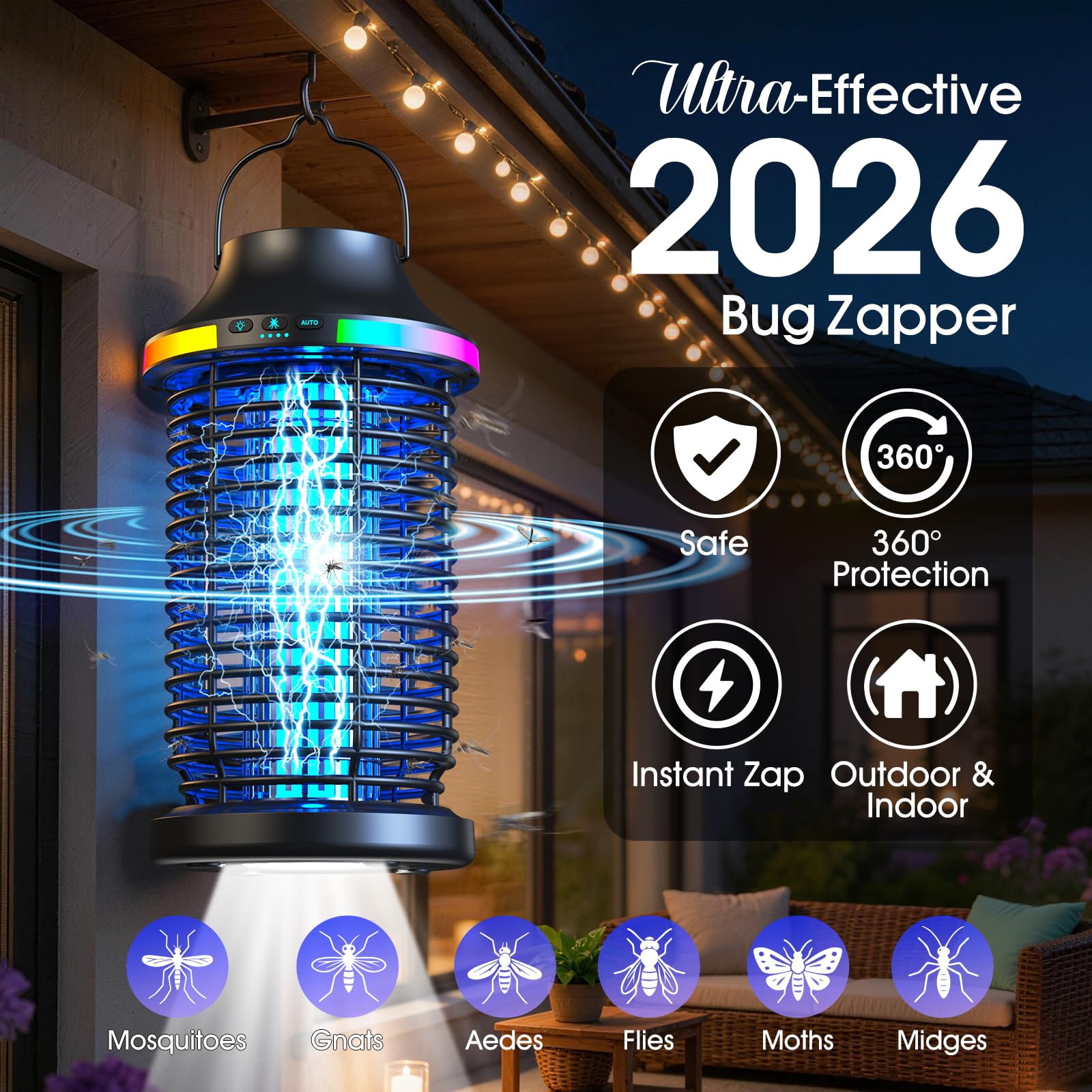MKNXYD Bug Zapper showing USB-C charging port