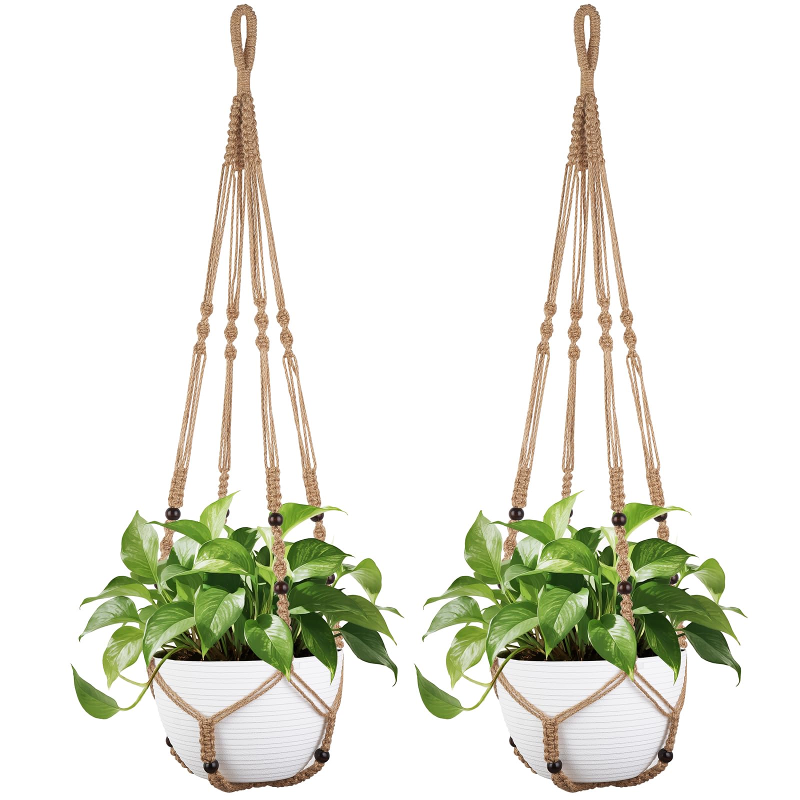 Mkono 43-inch macrame plant hanger front view with jute cord