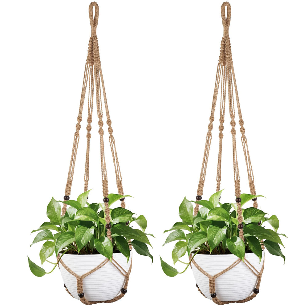 Mkono 43-inch macrame plant hanger front view with jute cord