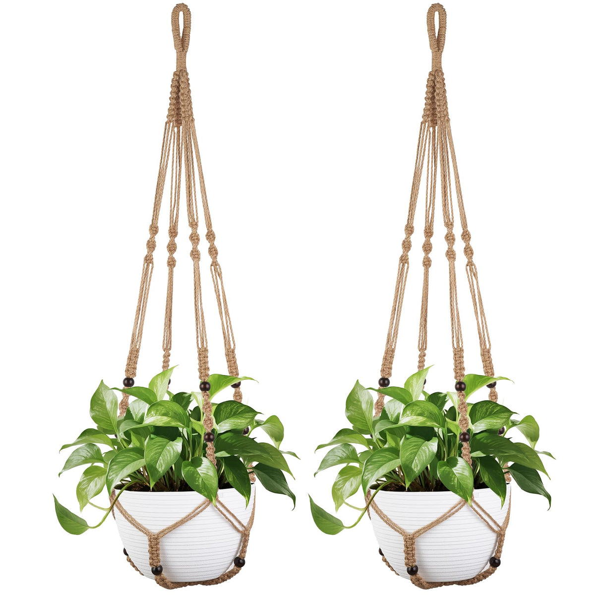 Mkono 43-inch macrame plant hanger front view with jute cord