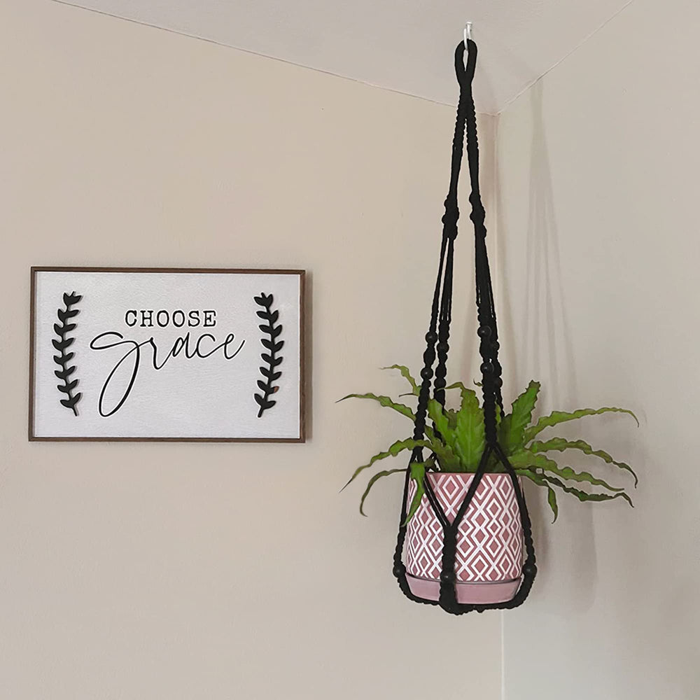 Mkono macrame plant hanger black cotton close-up of weave