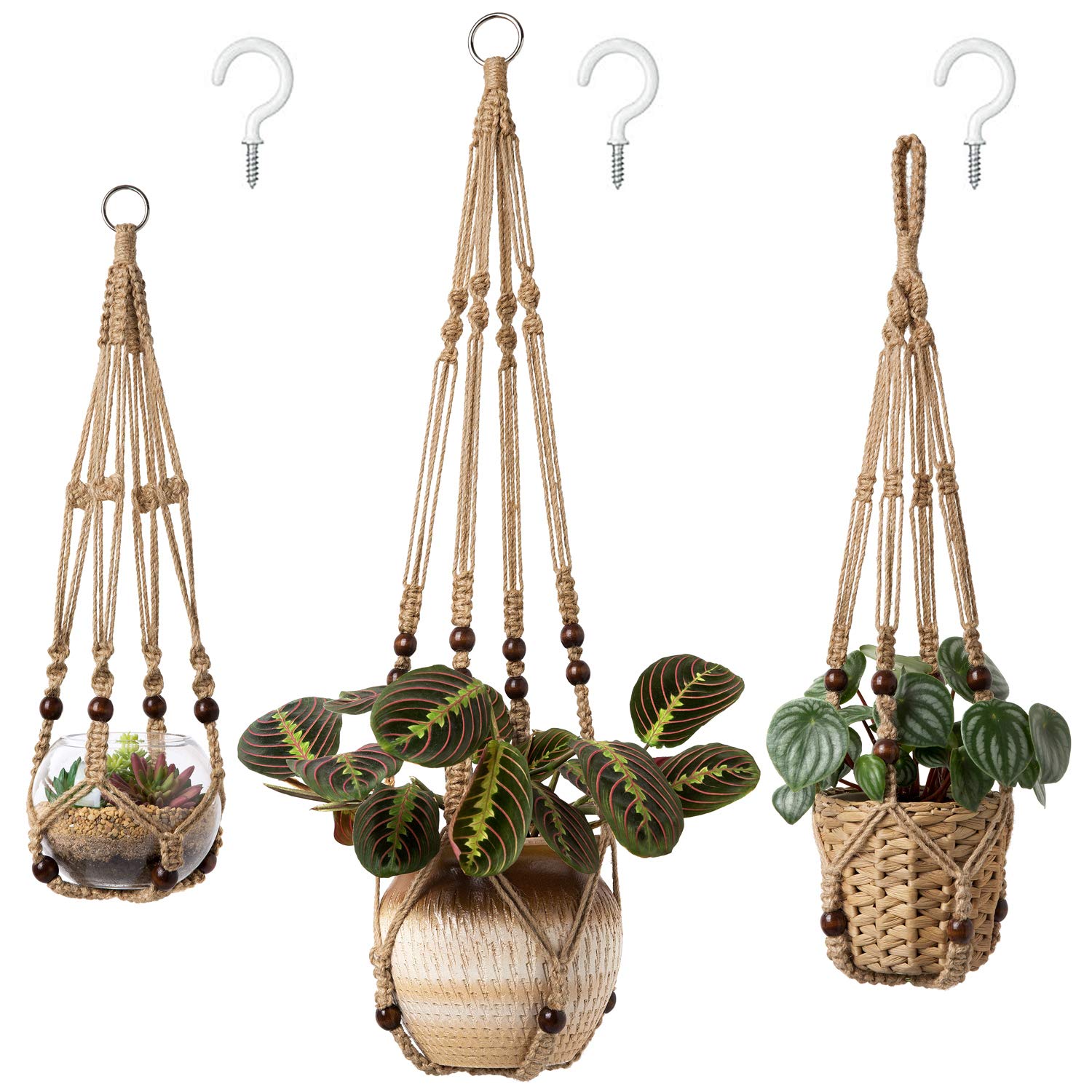 Mkono macrame plant hanger set with three different lengths in brown