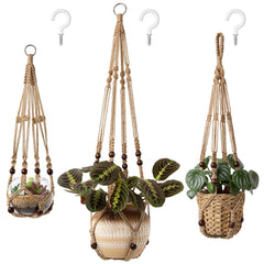 Mkono macrame plant hanger set with three different lengths in brown