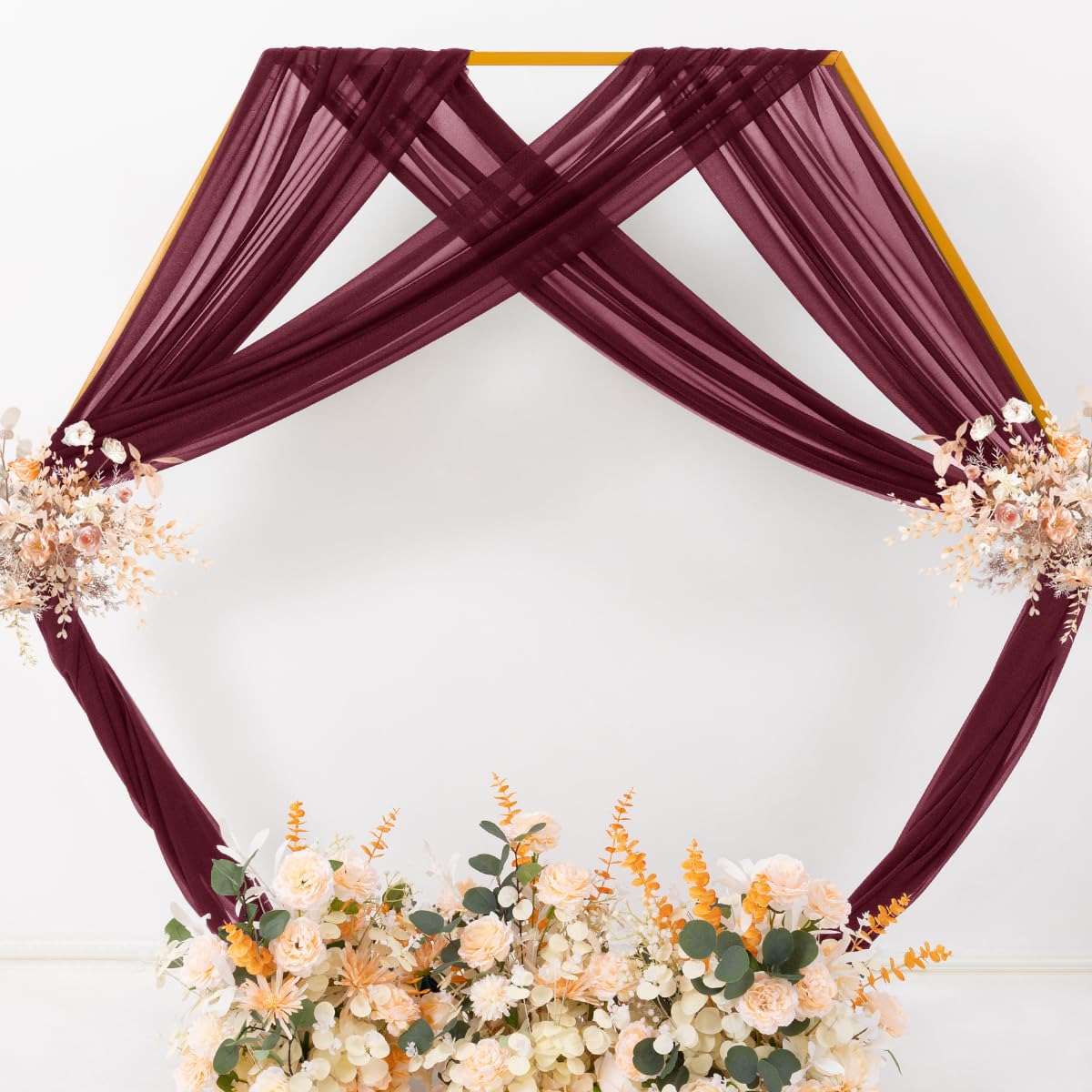 MLMC Burgundy Sheer Gauze draping across a window