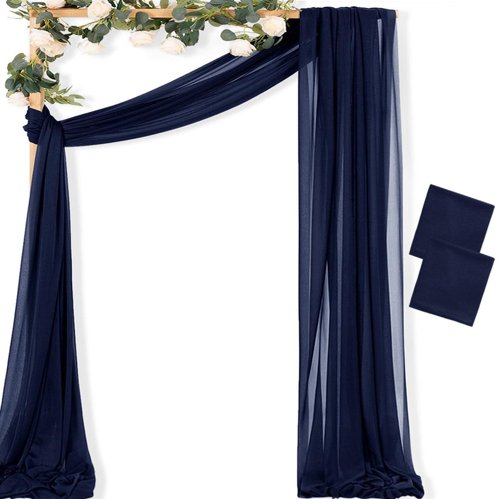 MLMC Sheer Gauze Navy Blue Wedding Arch Draping Fabric front view