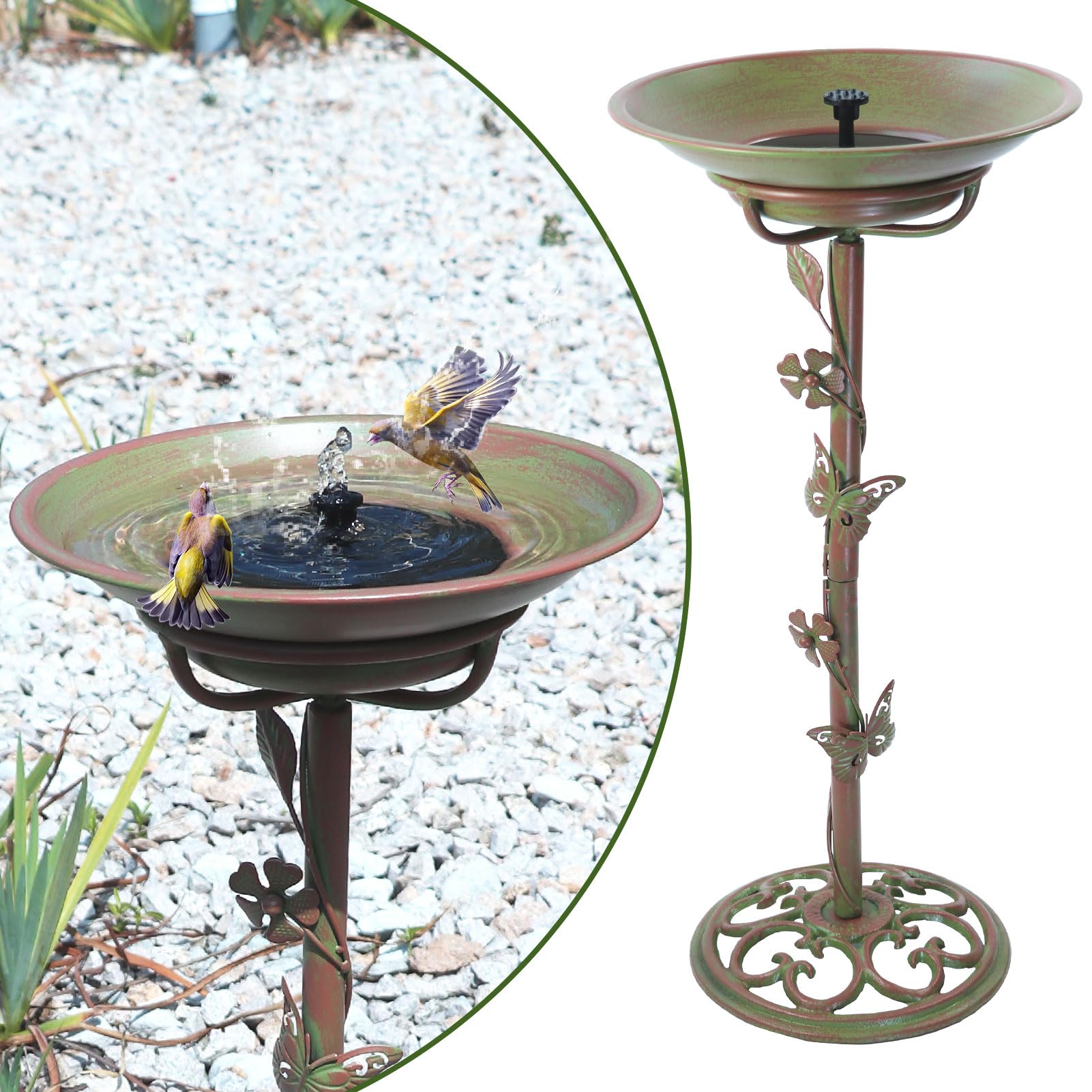 MNRYLKB Solar Bird Bath 28.5 inch green with fountain