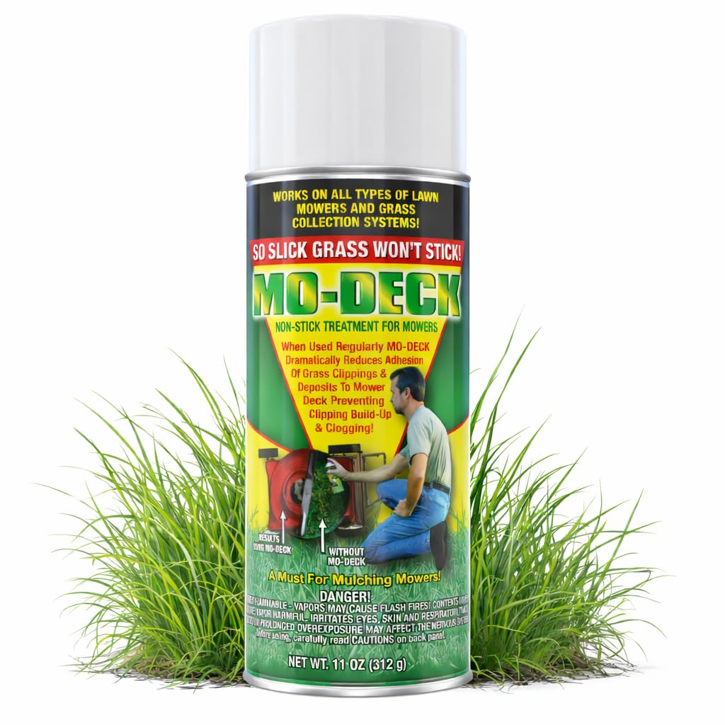 Mo Deck Nonstick Lawn Mower Spray front view, green can