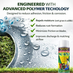 Mo Deck Nonstick Lawn Mower Spray in use on mower deck