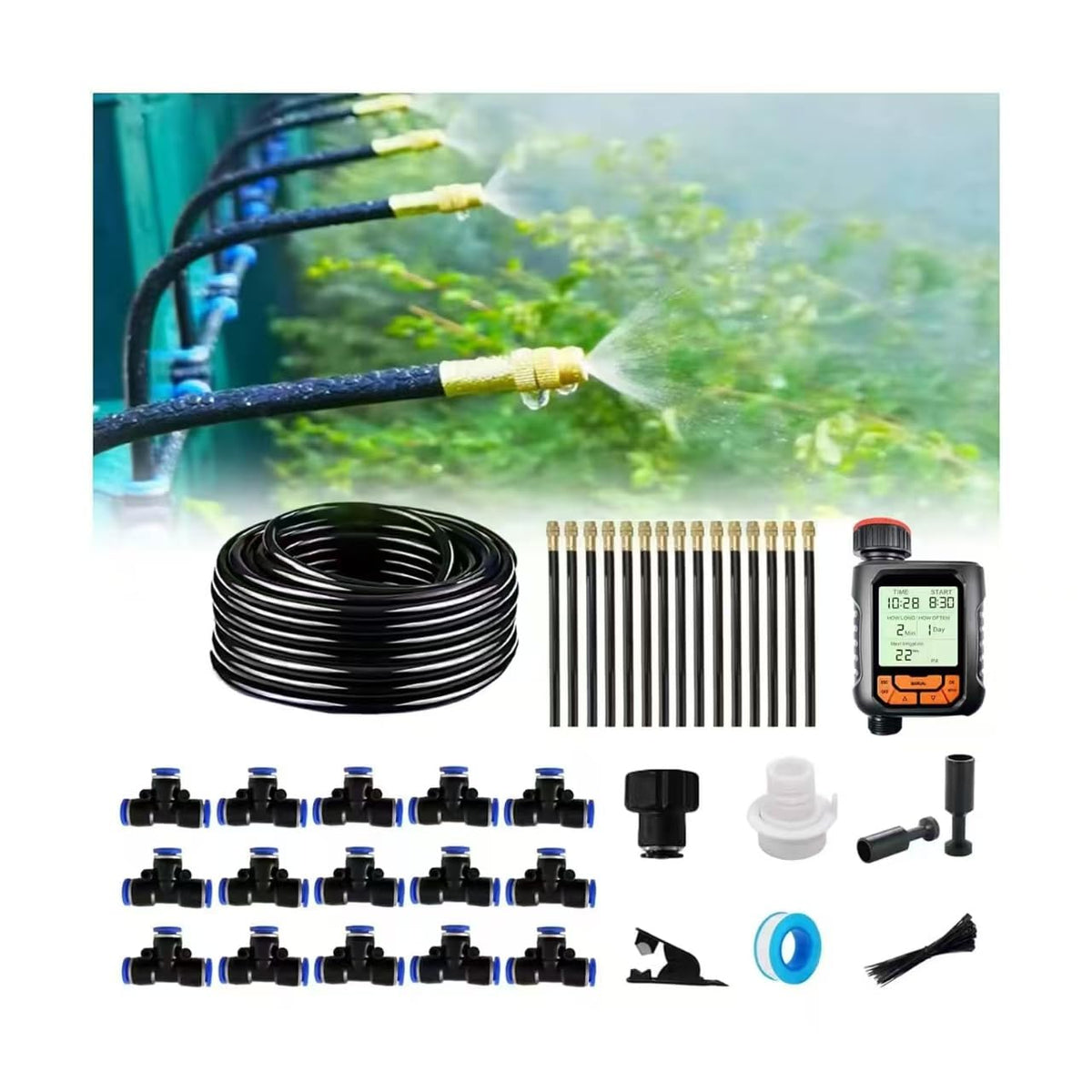 MOCOBER 65FT Drip Irrigation Kit with copper nozzles and accessories