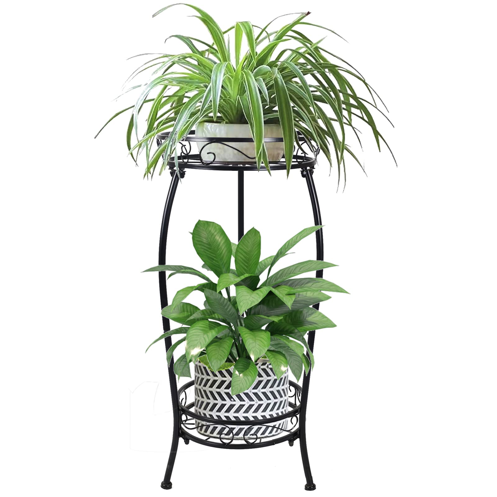 MOCORY Plant Stand 2 Tier black metal front view